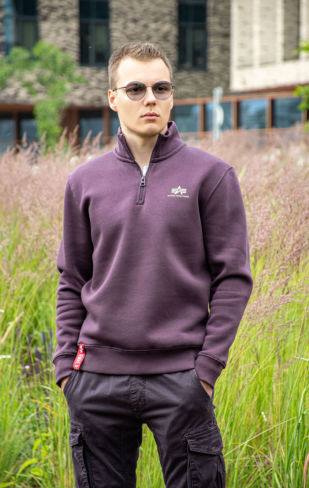 Толстовка ALPHA INDUSTRIES HALF ZIP SWEATER SMALL LOGO plum 