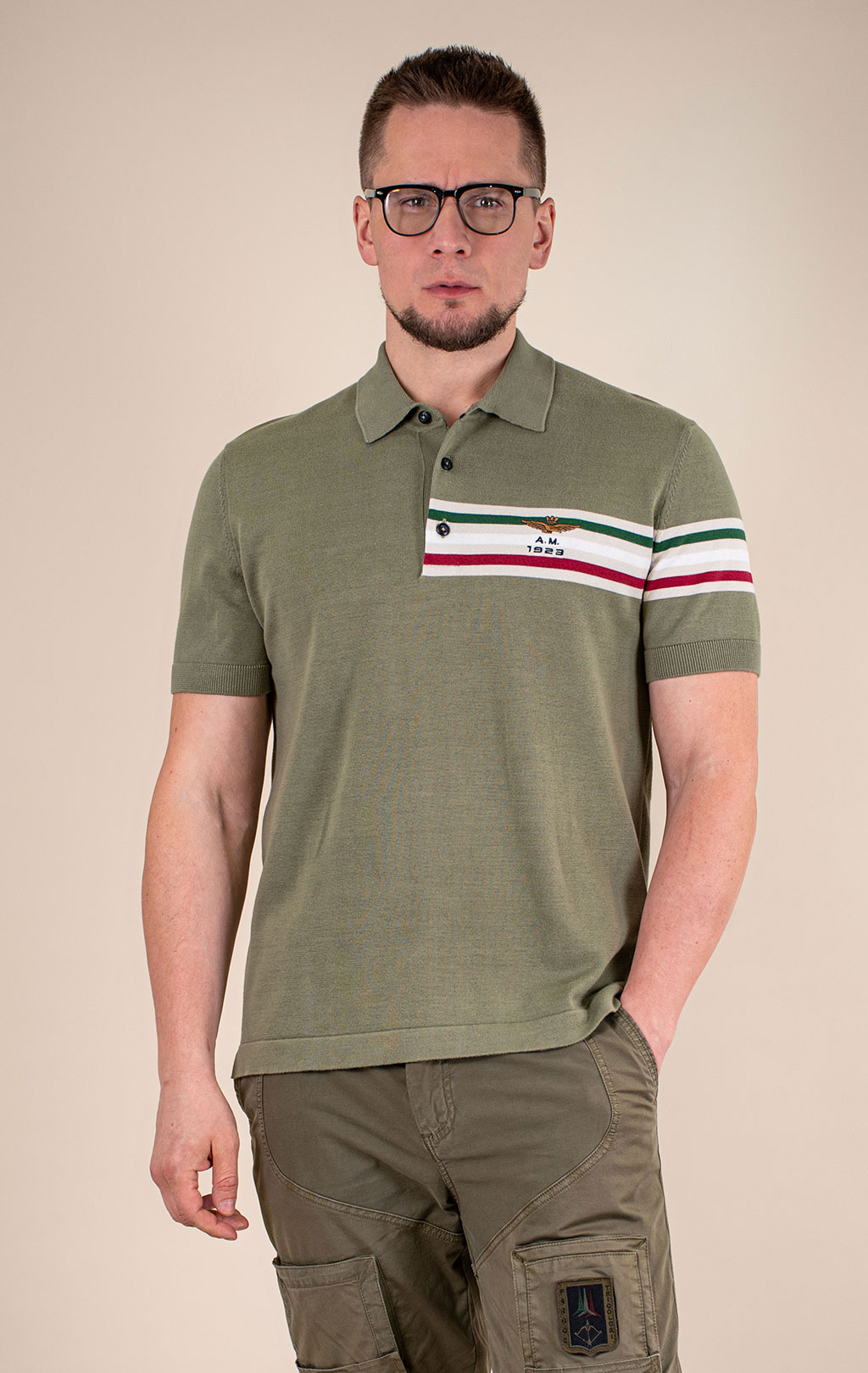 Поло вязаное AERONAUTICA MILITARE SS 26/IN lichen green (PO 1912) 