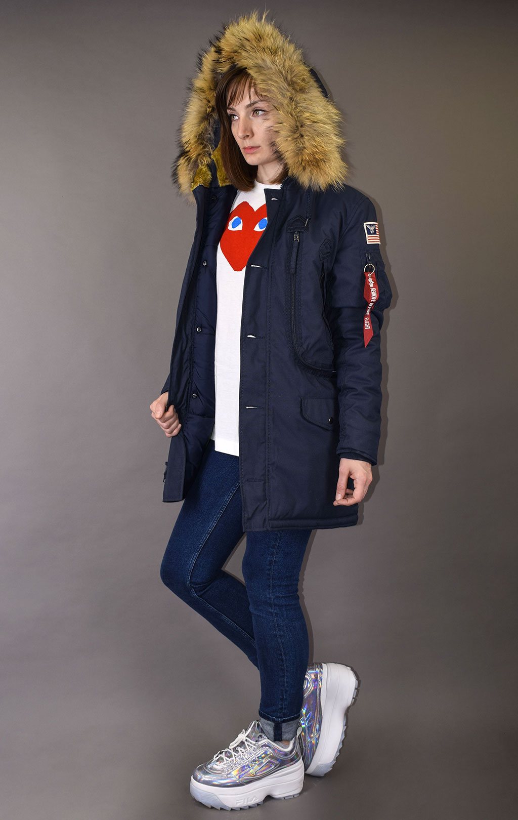 Женская аляска ALPHA INDUSTRIES POLAR натур. мех rep. blue 