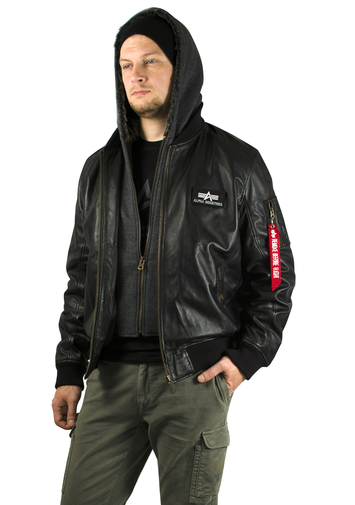 Куртка-бомбер лётная ALPHA INDUSTRIES D-Tec leather MA-1 кожа black 