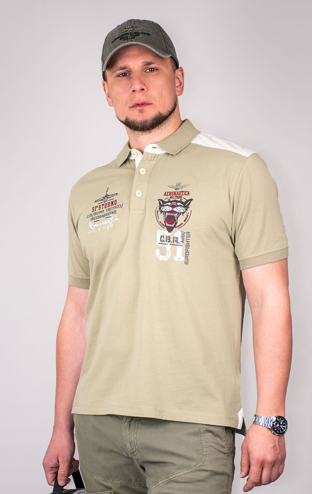 Футболка-поло AERONAUTICA MILITARE SS 24 m/TR sage green (PO 1776) 