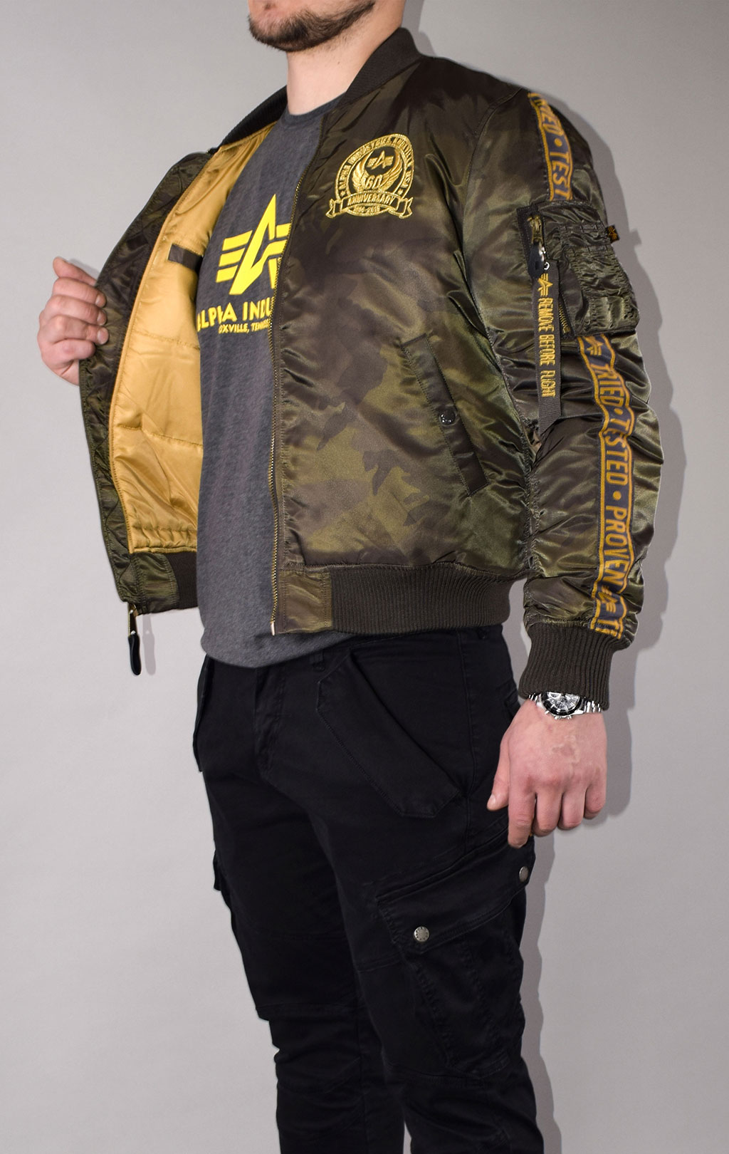 Бомбер ALPHA INDUSTRIES 60TH ANNIVERSARY MA-1 dark olive camo 