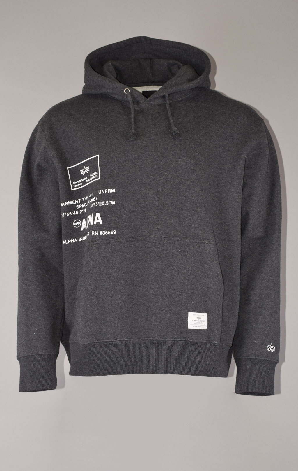 Толстовка ALPHA INDUSTRIES ESSENTIAL SPEC PRINT HOODIE FW 22/23 dark charcoal heather 