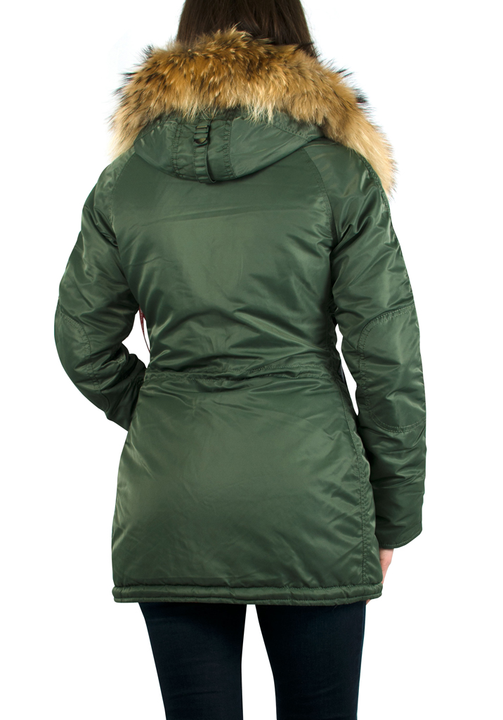 Женская аляска ALPHA INDUSTRIES VF 59 N-3B натур. мех sage green 