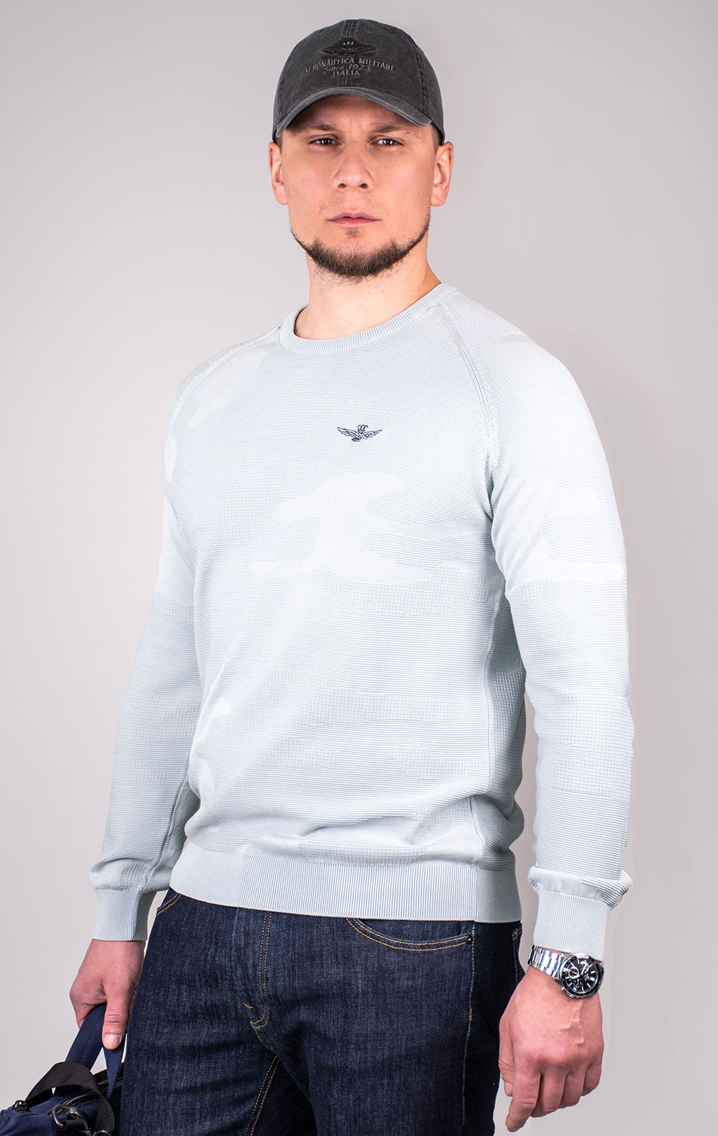 Свитер лёгкий AERONAUTICA MILITARE SS 24 m/IN light blue (MA 1500) 