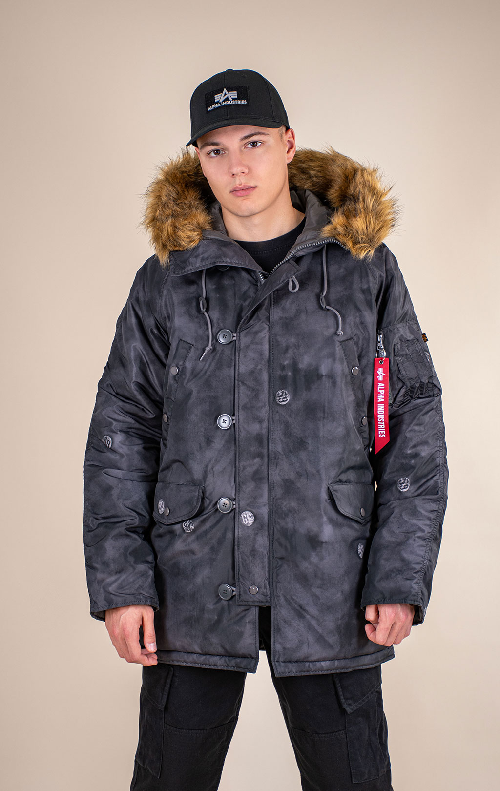 Аляска ALPHA INDUSTRIES N-3B RELAXED FIT PARKA (OXFORD VINTAGE PRINT) FW 26/27 black pin print 