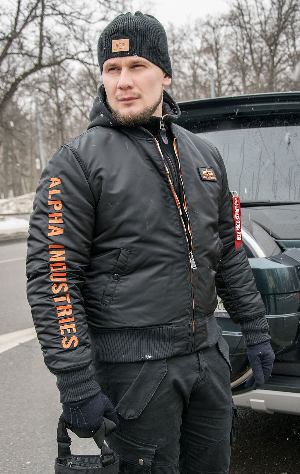 Куртка-бомбер лётная ALPHA INDUSTRIES D-Tec SE MA-1 black/orange 