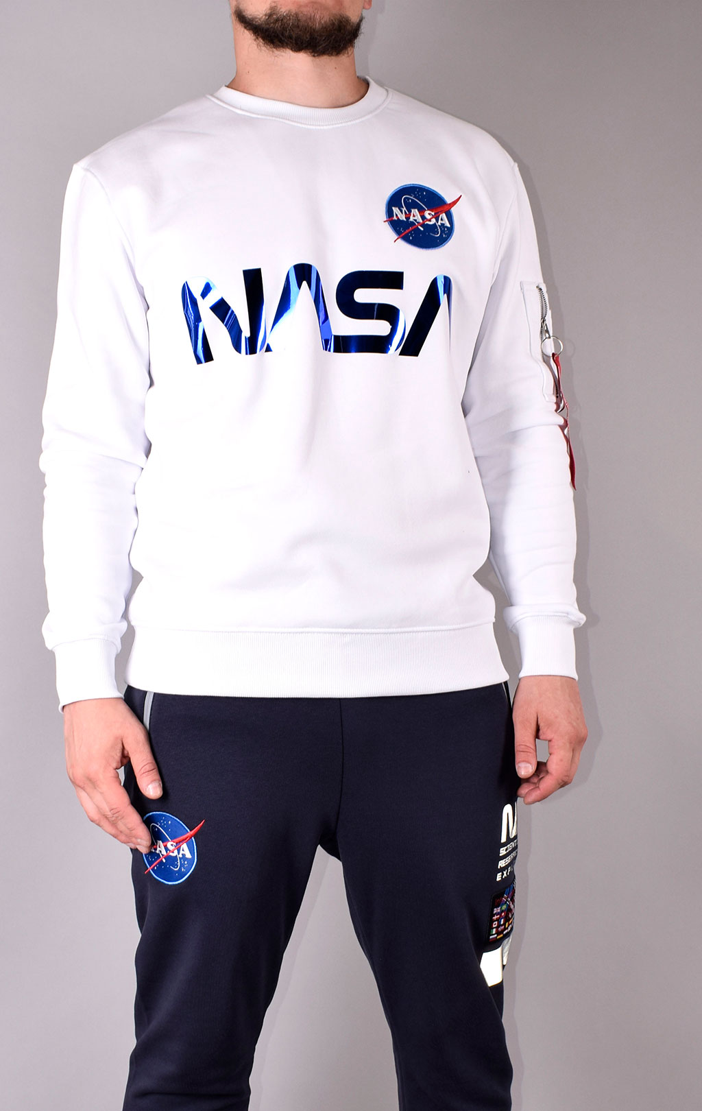 Свитшот ALPHA INDUSTRIES NASA reflective white/blue 