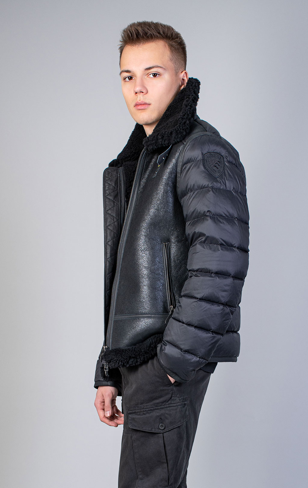Куртка-пилот пуховая BLAUER FENNER кожа FW 25/26 black (L01333) 