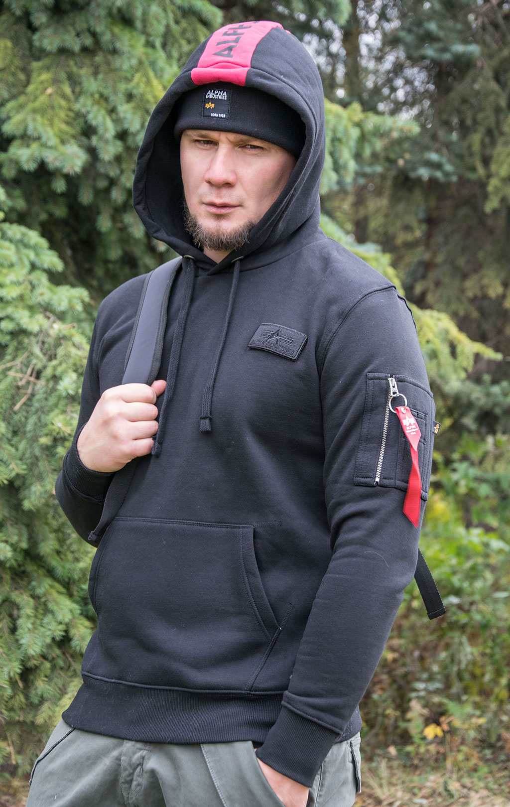 Толстовка ALPHA INDUSTRIES RED STRIPE HOODY black 