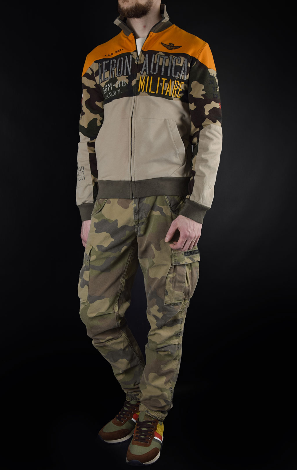 Толстовка AERONAUTICA MILITARE SS19 arancio chiaro/camo/verde (FE 1323) 