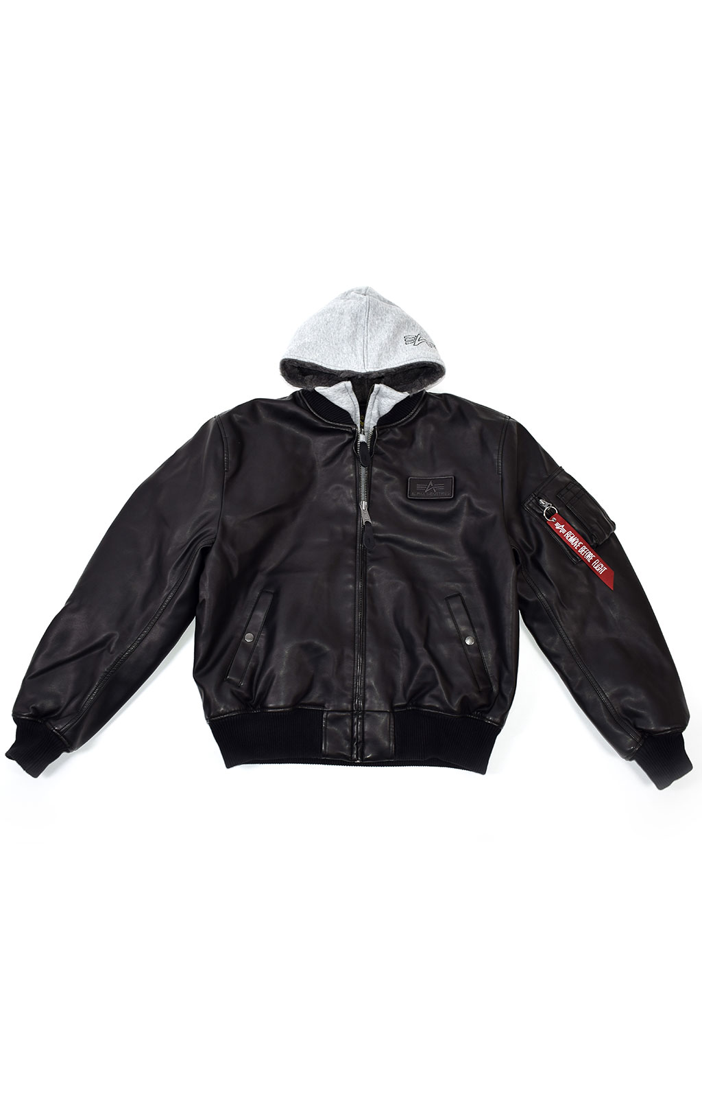 Куртка-бомбер лётная ALPHA INDUSTRIES D-Tec FL MA-1 экокожа black/grey 