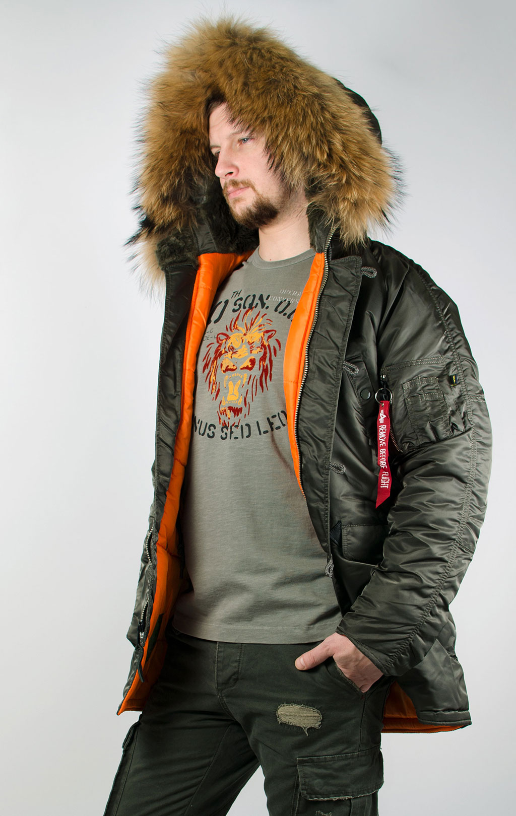 Аляска ALPHA INDUSTRIES SLIM FIT GEN-I big size N-3B натур. мех rep. grey/orange 