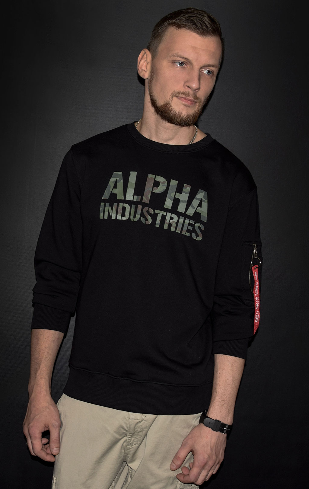 Свитшот ALPHA INDUSTRIES CAMO PRINT black/woodland 