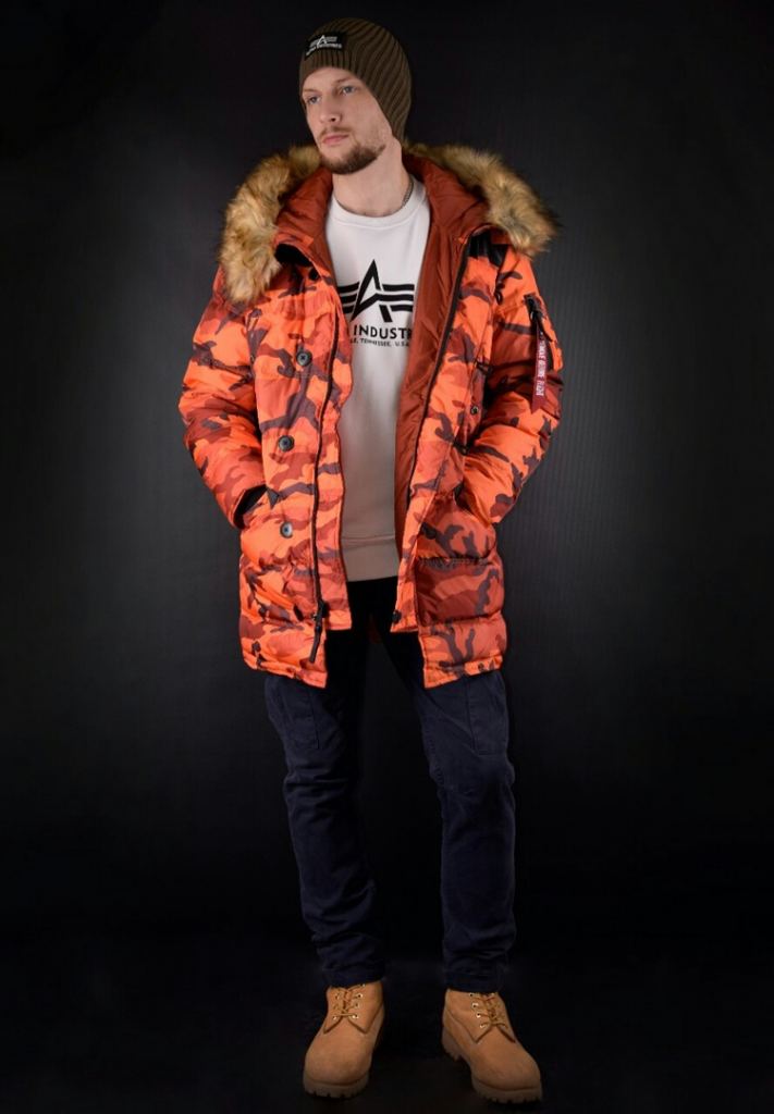 Аляска-пуховик ALPHA INDUSTRIES PUFFER N-3B orange camo