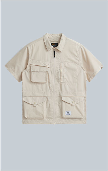 Ветровка ALPHA INDUSTRIES SHORT SLEEVE MULTI POCKET ZIPPERED SHIRT JACKET SS 24 m limestone