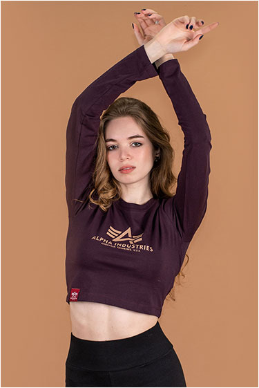 Женский лонгслив ALPHA INDUSTRIES BASIC CROPPED LS plum