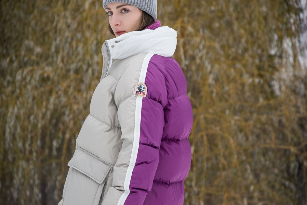 Женское пальто пуховое PARAJUMPERS JADA FW 22-23 silver grey deep orchid