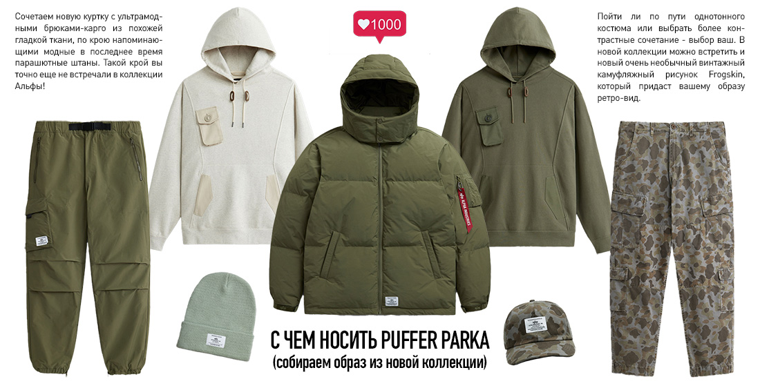 С чем носить новую куртку Puffer Parka Alpha Industries. Инфографика 3