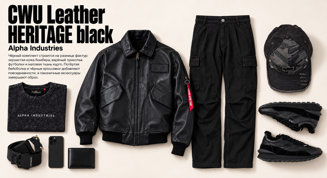 Инфографика 11 - кожаный бомбер Alpha Industries CWU Leather Heritage black