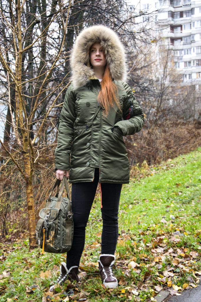 Женская аляска ALPHA INDUSTRIES VF 59 N-3B натур. мех dark green