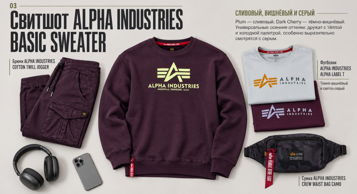 Инфографика: толстовки, свитшоты и олимпийки 2026 — свитшот Alpha Industries BASIC Sweater Инфографика: толстовки, свитшоты и олимпийки 2026 — свитшот Alpha Industries BASIC Sweater