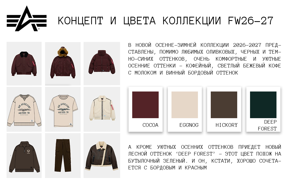 Концепт и цвета осенне-зимней коллекции Альфа Индастриз 2026-2027 Концепт и цвета осенне-зимней коллекции Альфа Индастриз 2026-2027
