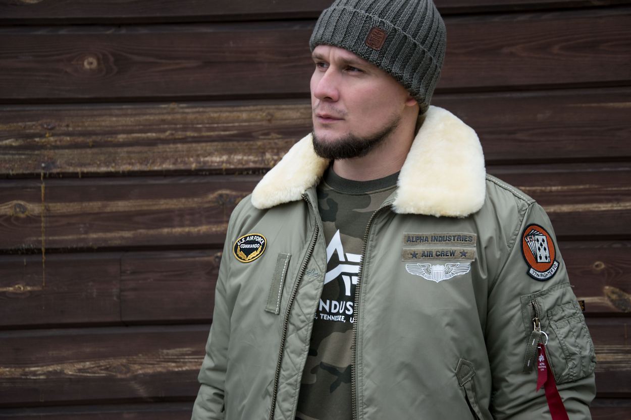 Меховой отложной ворот мужской куртки пилот Alpha Industries