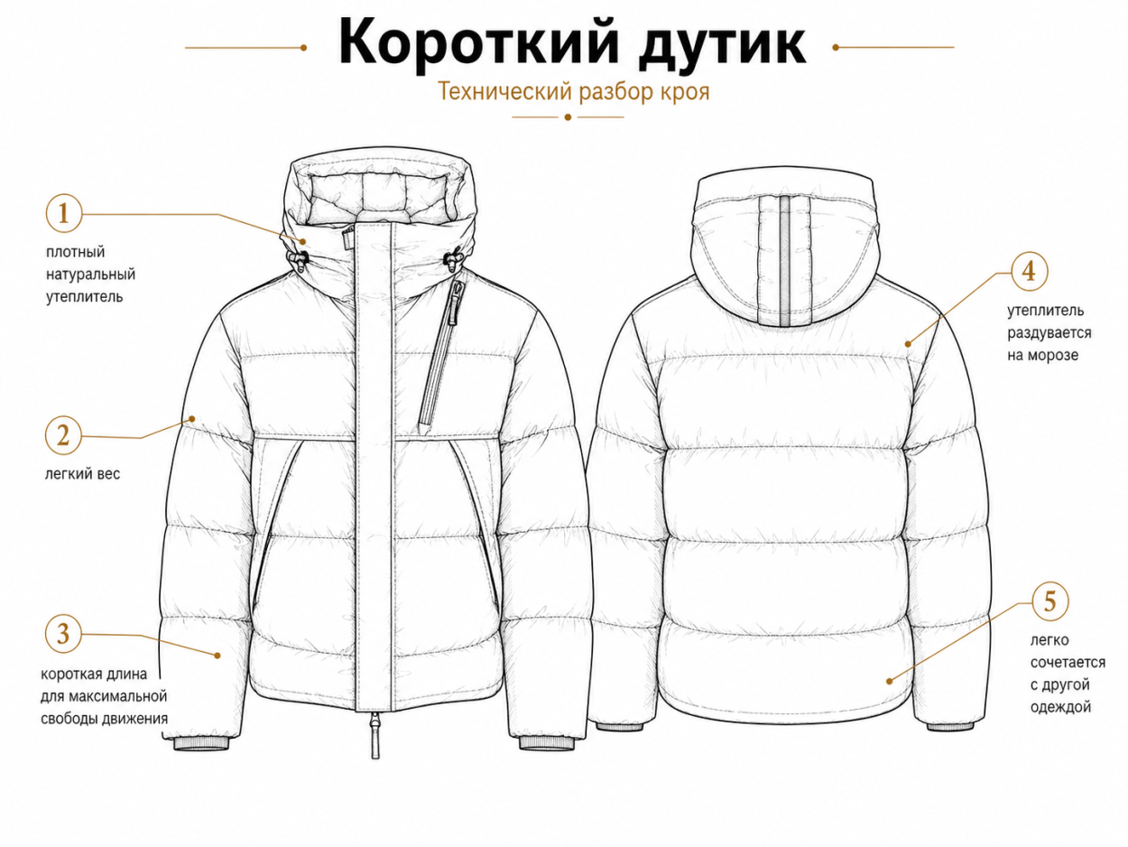 Инфографика по крою короткого пухового дутика - Лучшие мужские зимние куртки 2026-2027