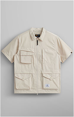 Ветровка-рубашка ALPHA INDUSTRIES SHORT SLEEVE MULTI POCKET ZIPPERED SHIRT JACKET SS 24 m limestone
