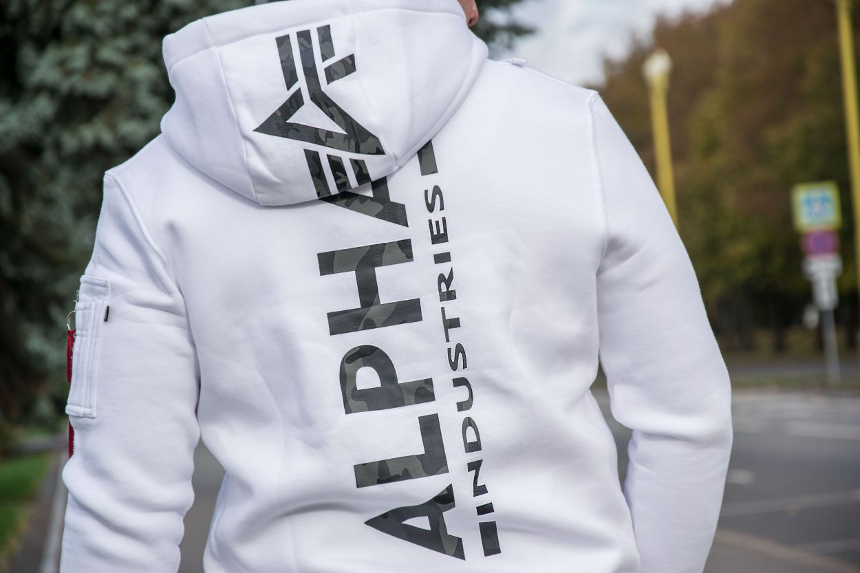 ALPHA INDUSTRIES BACK PRINT HOODY CAMO PRINT white black