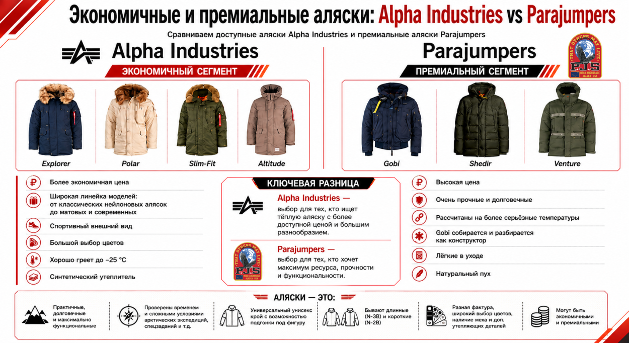 Разница между экономичными алясками Альфа и премиальными алясками Parajumpers Разница между экономичными алясками Альфа и премиальными алясками Parajumpers