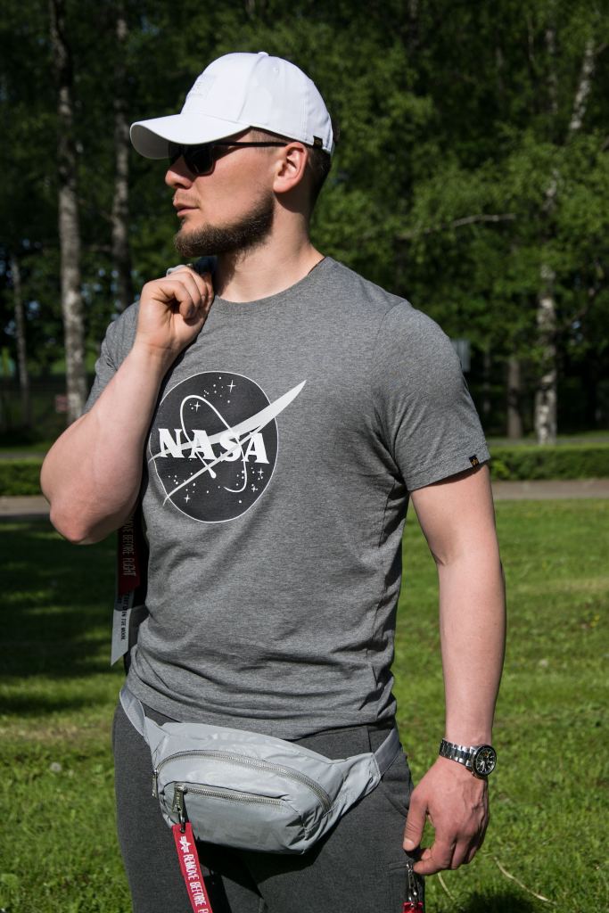 Футболка ALPHA INDUSTRIES NASA LOGO medium charcoal heather фото 2