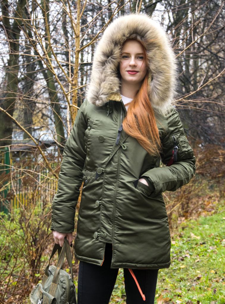 Женская аляска ALPHA INDUSTRIES VF 59 N-3B натур. мех dark green