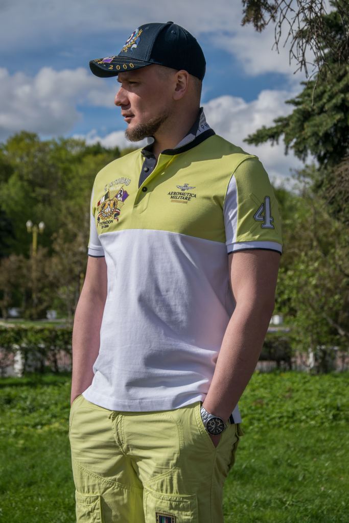 Футболка-поло AERONAUTICA MILITARE SS 22/TR off white/lime (PO 1618)