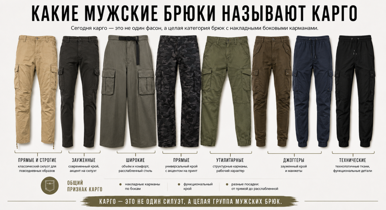 Инфографика по фасонам брюкам-карго - какие брюки называются брюками карго? Инфографика по фасонам брюкам-карго - какие брюки называются брюками карго?