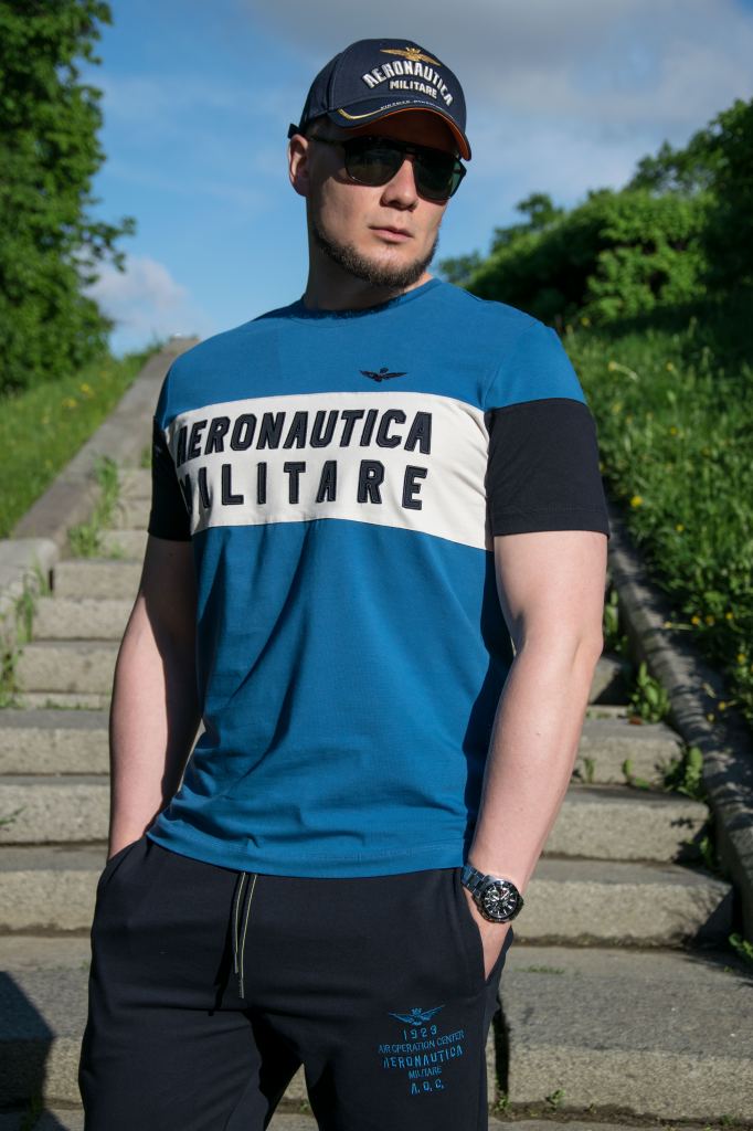 Бирюзовая мужская футболка AERONAUTICA MILITARE