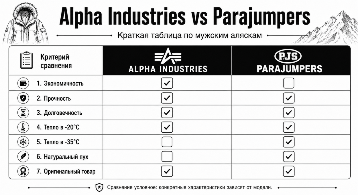 Сравниваем характеристики алясок Альфа и алясок Parajumpers Сравниваем характеристики алясок Альфа и алясок Parajumpers