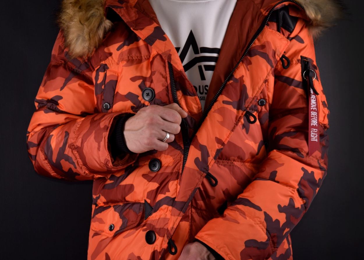 Аляска-пуховик ALPHA INDUSTRIES PUFFER N-3B orange camo