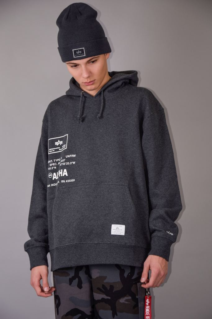 Толстовка ALPHA INDUSTRIES ESSENTIAL SPEC PRINT HOODIE FW22-23 dark charcoal heather фото 1