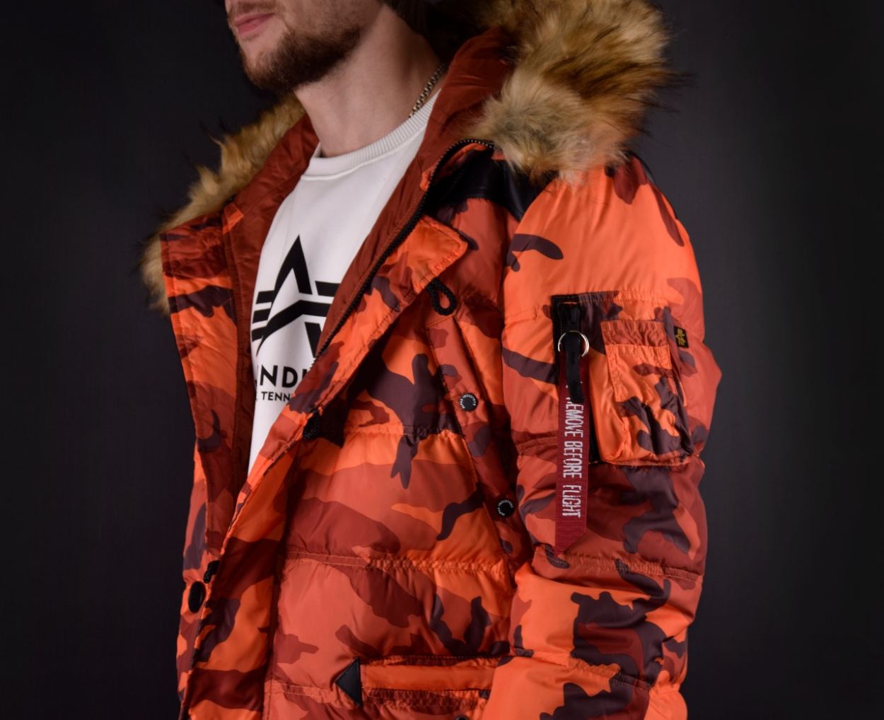 Аляска-пуховик ALPHA INDUSTRIES PUFFER N-3B orange camo