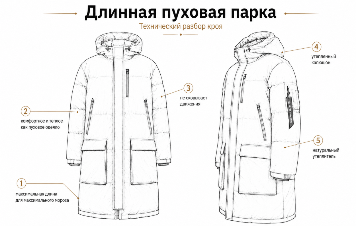 Инфографика - длинная пуховая парка. Топ-10 лучших мужских зимних курток 2026-2027