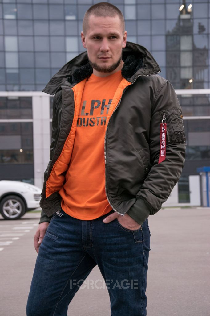 Куртка бомбер лётная ALPHA INDUSTRIES HOODED MA 1 black olive