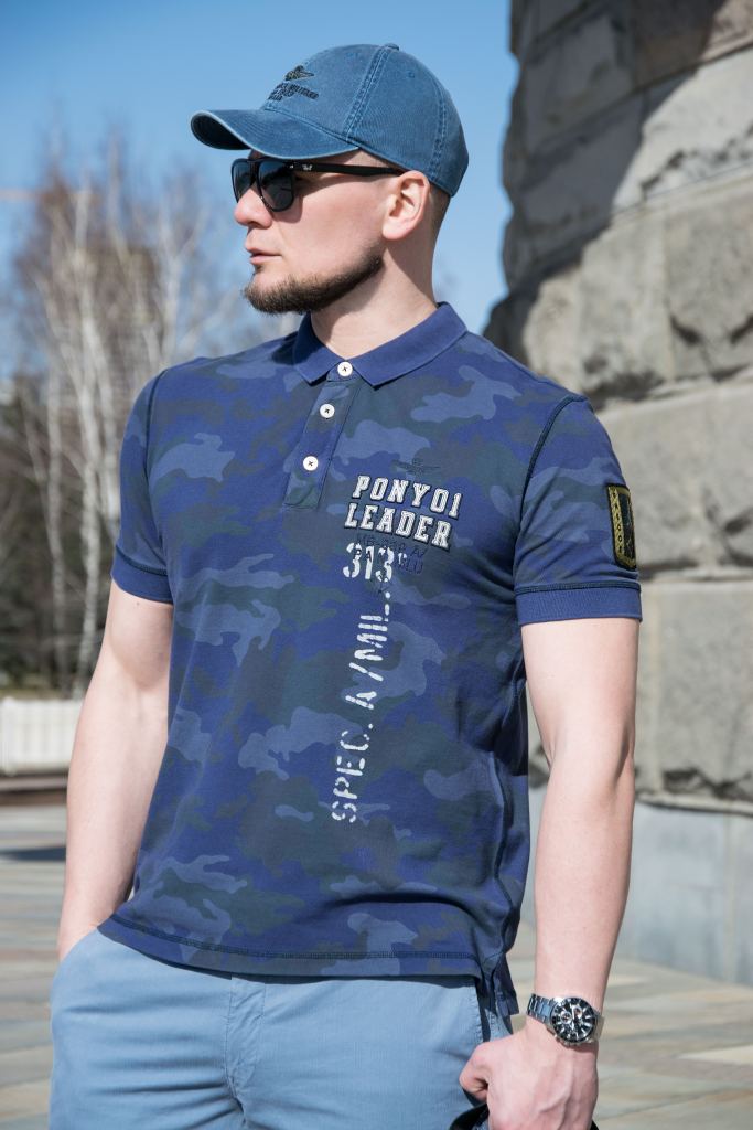 Футболка-поло AERONAUTICA MILITARE SS 23 camouflage pilot blue PO 1674 фото 1