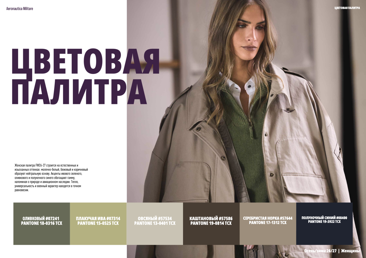 Цветовая палитра женской коллекции Aeronautica Militare FW 26-27 Цветовая палитра женской коллекции Aeronautica Militare FW 26-27