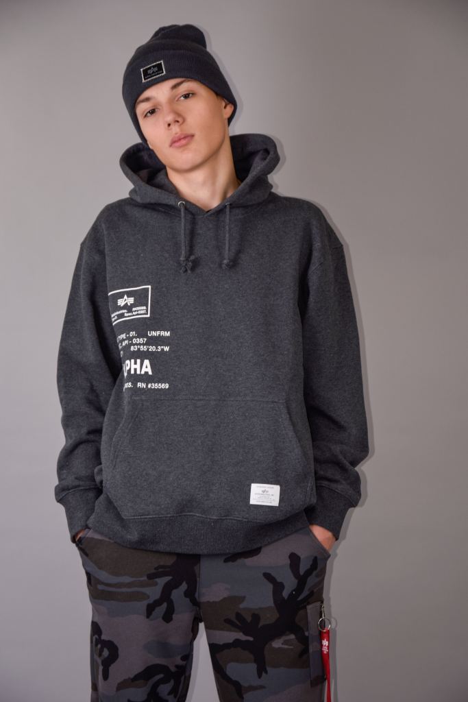 Толстовка ALPHA INDUSTRIES ESSENTIAL SPEC PRINT HOODIE FW22-23 dark charcoal heather фото 2