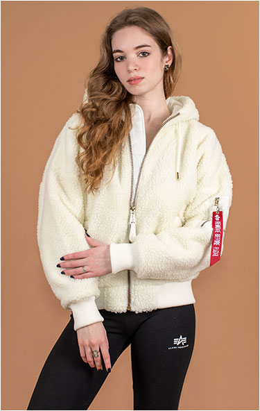 Женская куртка-бомбер лётная ALPHA INDUSTRIES OS HOODED TEDDY MA-1 off white