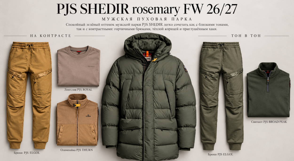 Инфографика 3 - мужская зимняя пуховая парка PJS SHEDIR rosemary FW 26/27