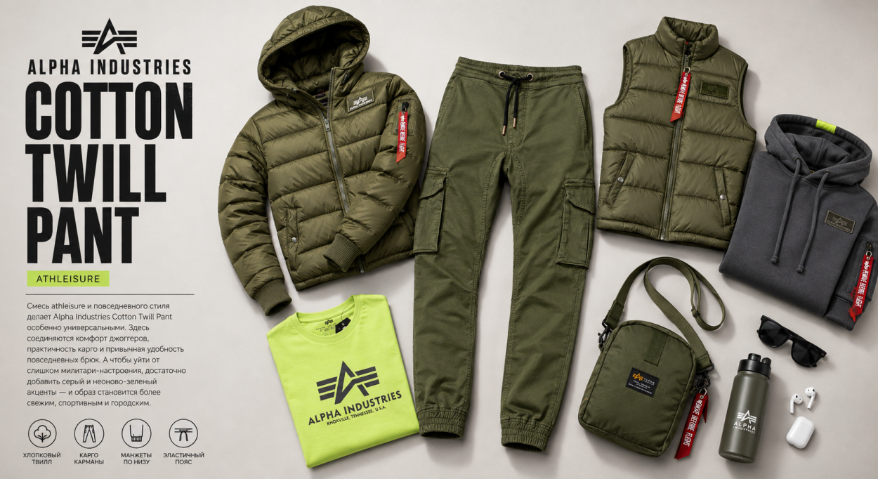 Инфографика по брюкам карго джоггерам Alpha Industries Cotton Twill - с чем носить зеленые брюки карго джоггера Альфа Индастриз Cotton Twill Инфографика по брюкам карго джоггерам Alpha Industries Cotton Twill - с чем носить зеленые брюки карго джоггера Альфа Индастриз Cotton Twill