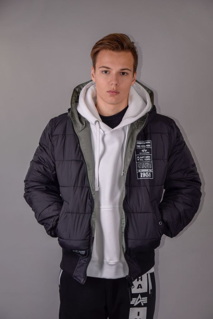 Дутая куртка ALPHA INDUSTRIES HOODED PUFFER FD REV black white 